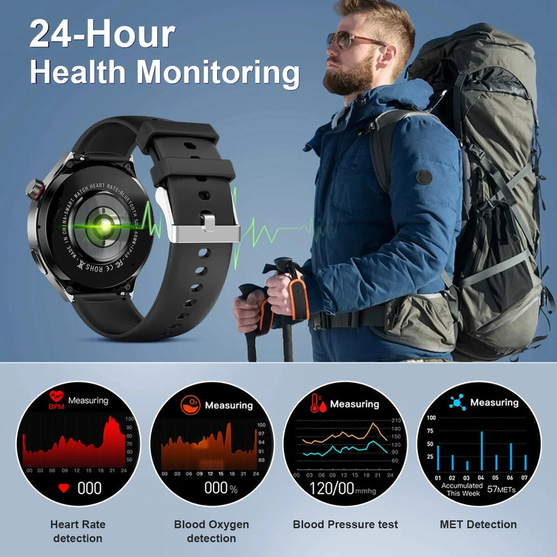 Novo relógio inteligente GPS masculino Português Huawei GT4 Pro 360*360 tela HD frequência cardíaca Bluetooth chamada NFC IP68 à prova d'água açúcar no sangue Smartwatch