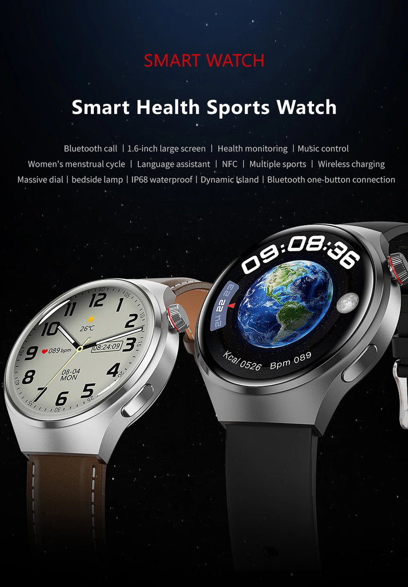 Novo relógio inteligente GPS masculino Português Huawei GT4 Pro 360*360 tela HD frequência cardíaca Bluetooth chamada NFC IP68 à prova d'água açúcar no sangue Smartwatch