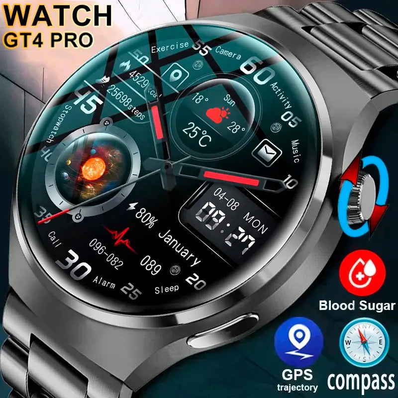 Novo relógio inteligente GPS masculino Português Huawei GT4 Pro 360*360 tela HD frequência cardíaca Bluetooth chamada NFC IP68 à prova d'água açúcar no sangue Smartwatch